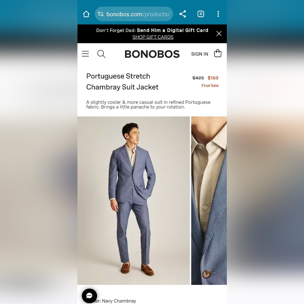 Bonobos Portuguese chambray stretch suit jacket